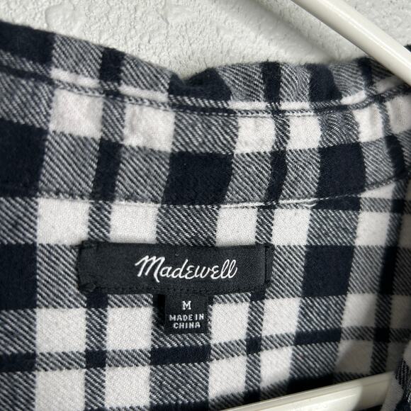 Madewell Womens Oversized Side Button Shirt Medium Flannel Plaid Black White - Picture 6 of 9